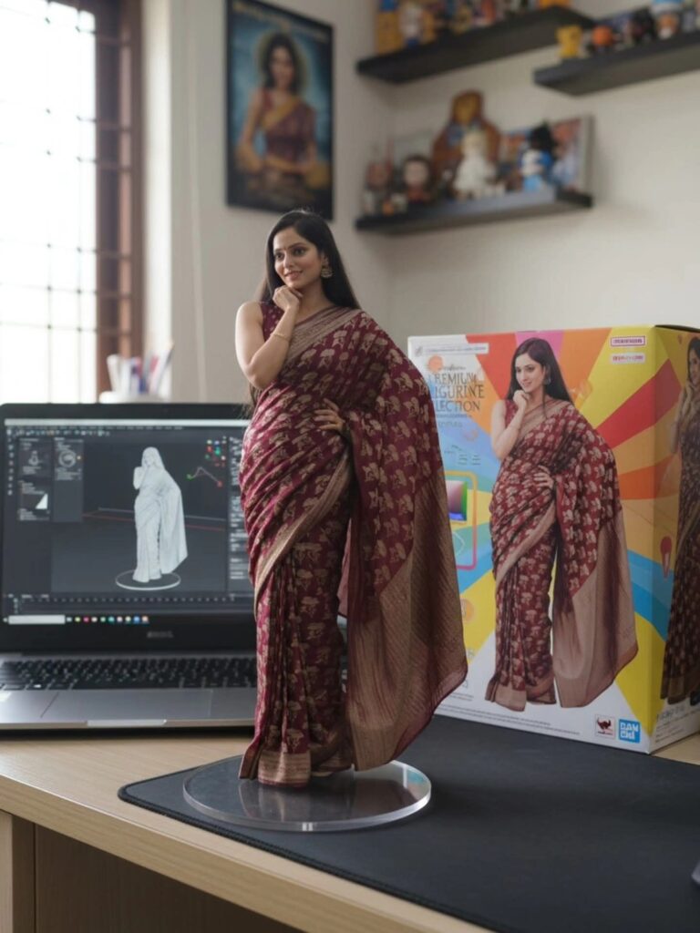 Figure in traditional attire on desk.